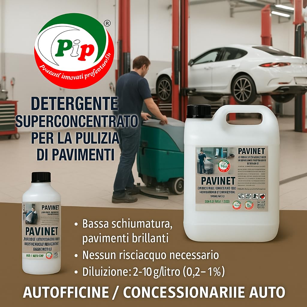PIP Detergente Macchine Lavapavimenti Pavinet, Concentrato, TK UN LT..10 = Kg. 10,8 Pavimento Industriale, Piscina, Marmo, Ceramica, Linoleum, Cemento