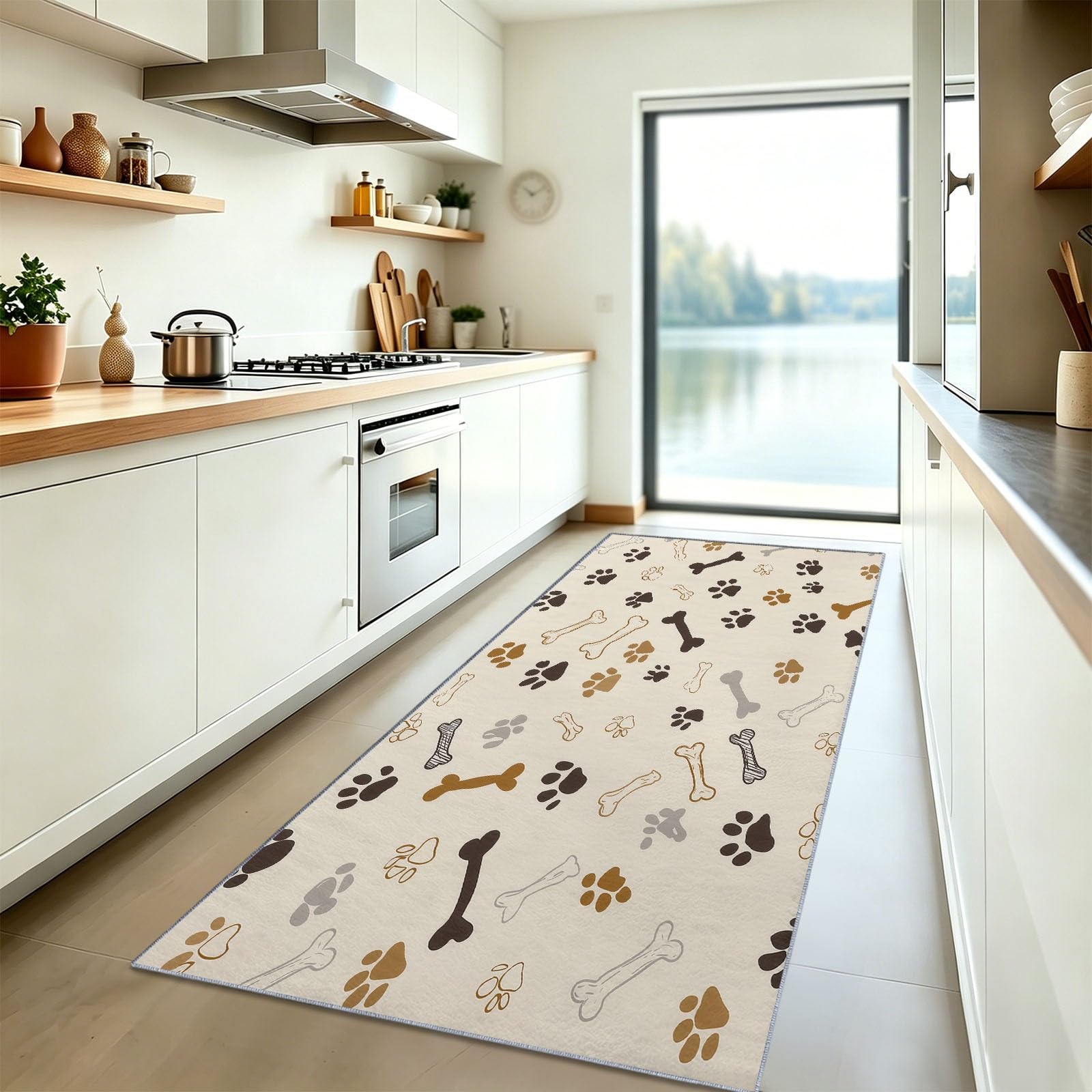 Tappeto per corridoio, cartone animato, carino, animale, impronta di zampe, ossa, 60 x 120 cm, passatoia per cucina, soggiorno, camera da letto, balcone, ingresso, antiscivolo e lavabile, tappeto per
