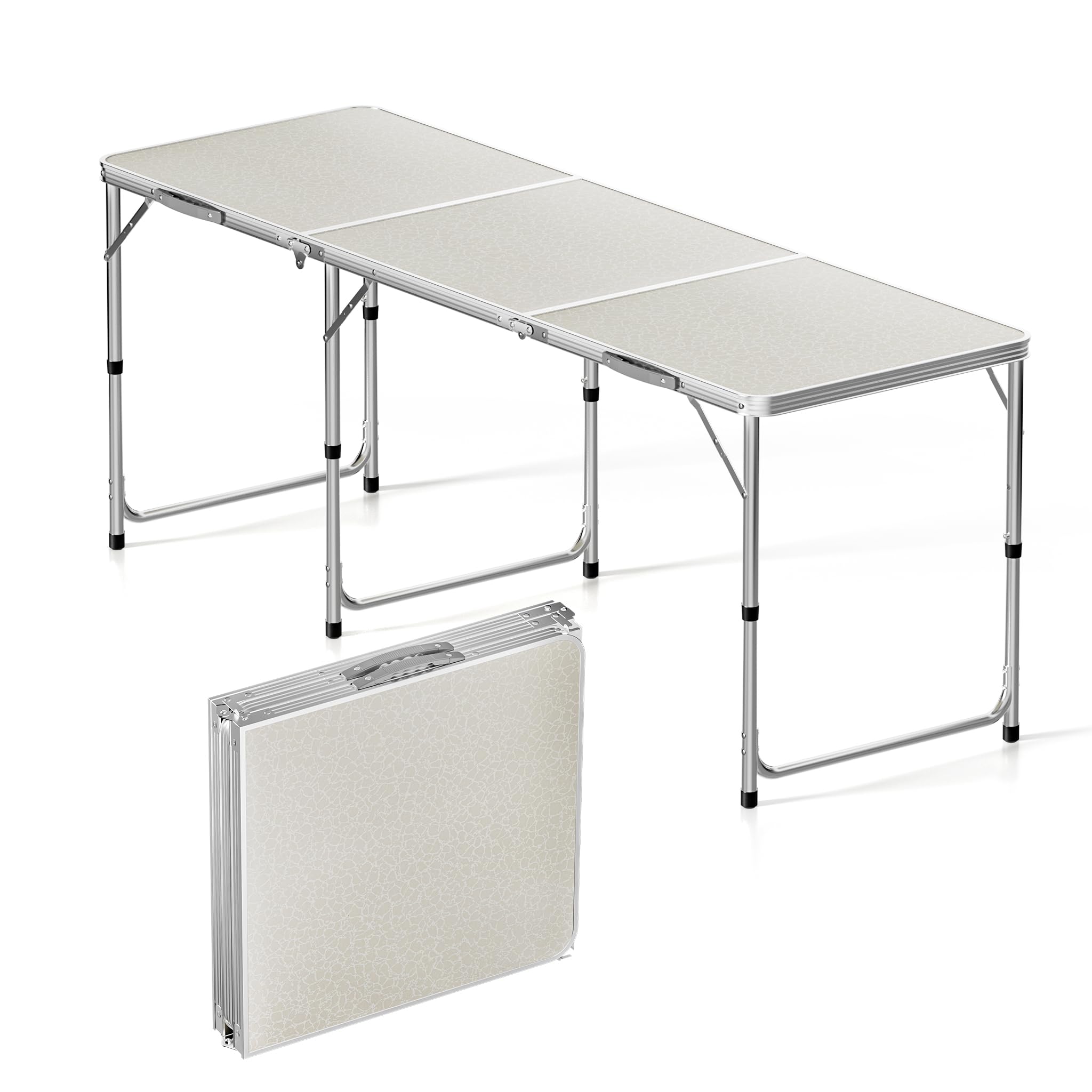 Składany stolik turystyczny 180x60x70 cm z regulacją wysokości, lekki ogrodowy stół kempingowy z aluminium i MDF, meble kempingowe na biwak