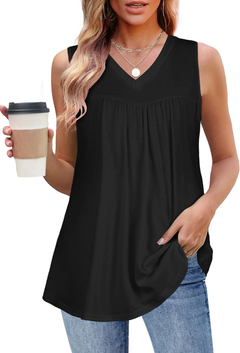 Womens Tank Tops Sleeveless Summer V Neck T Shirts Casual Loose Fit Tunic Blouses - Image 5