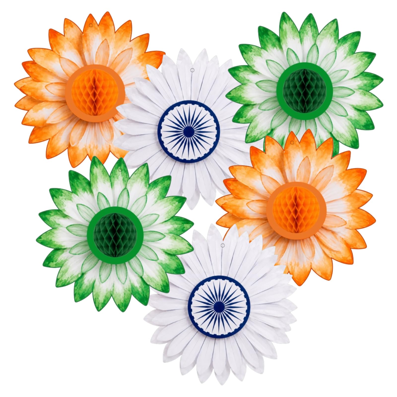 Independence Day Tricolor Paper Flower Decorations Pack of 6 | Honeycomb Center, Ashoka Chakra Design, Hanging Flowers, Home & School Decor, Republic Day Celebration-image-30