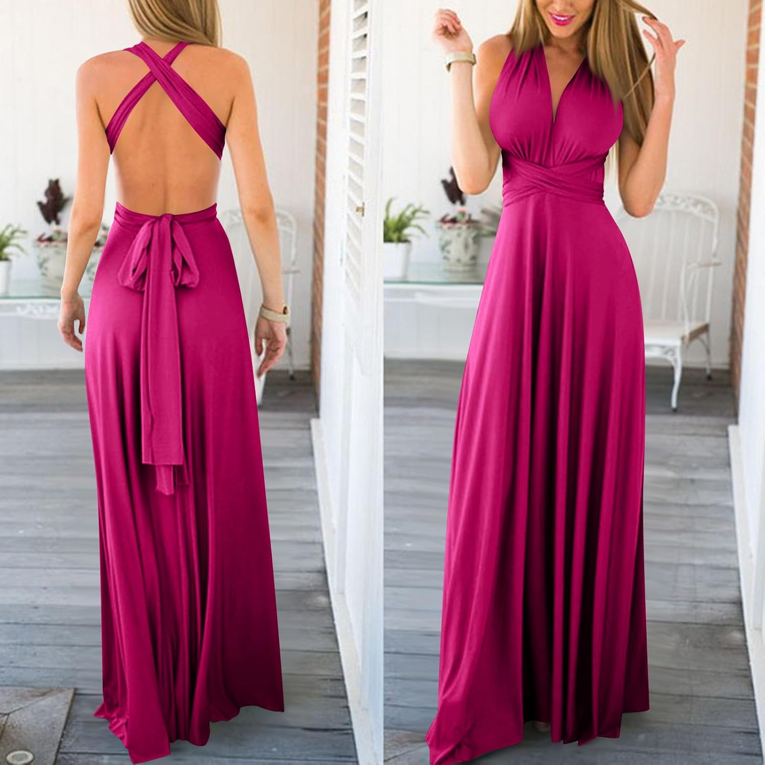 Wedding Guest Bridesmaids Dresses for Women Elegant High Waist Backless Flowy Long Maxi Convertible Multiway Dress