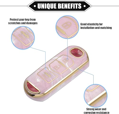 Miniatura 3 de Funda para llavero compatible con Mazda CX-3 CX-4, patrón de porcelana de 3 botones, a la moda, suave, TPU rosa, control remoto, sin llave, funda de