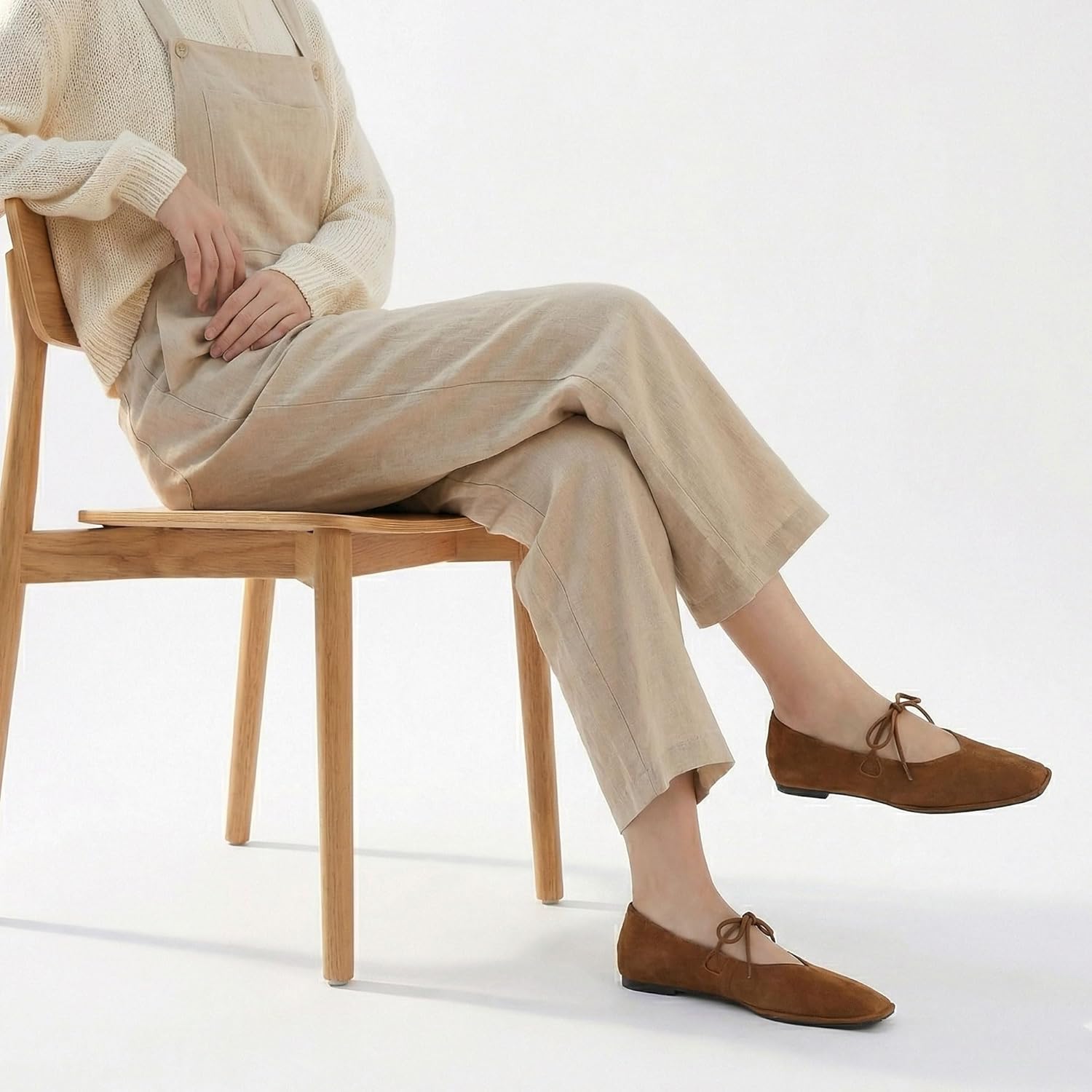 Lace Up Square Toe Ballet Flats for Women Cute Bow Slip On Mary Jane Flats Casual Ballerina Shoes - Image 3