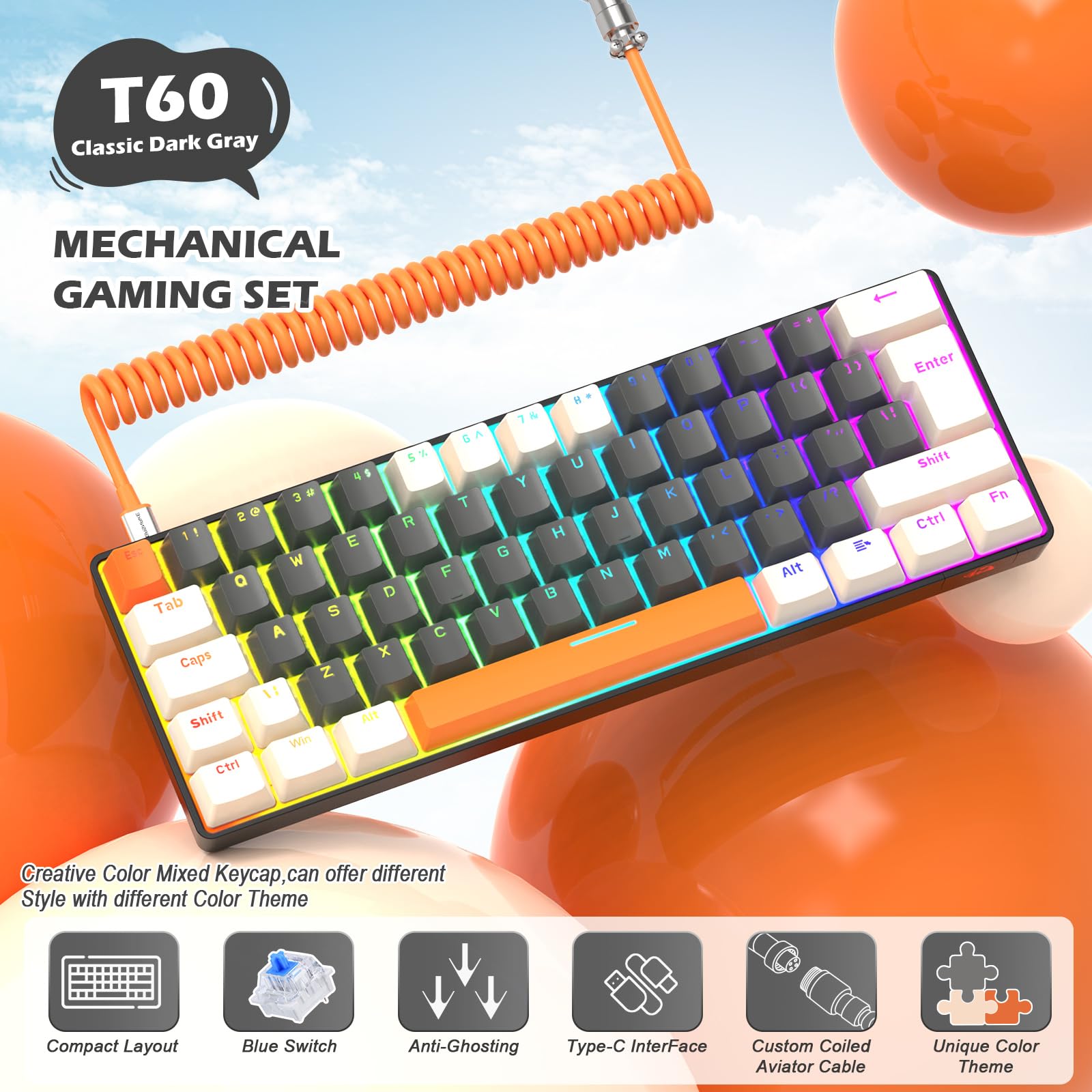 Amazon.com: ZIYOU LANG RK-T60 Wired Mechanical Gaming Keyboard