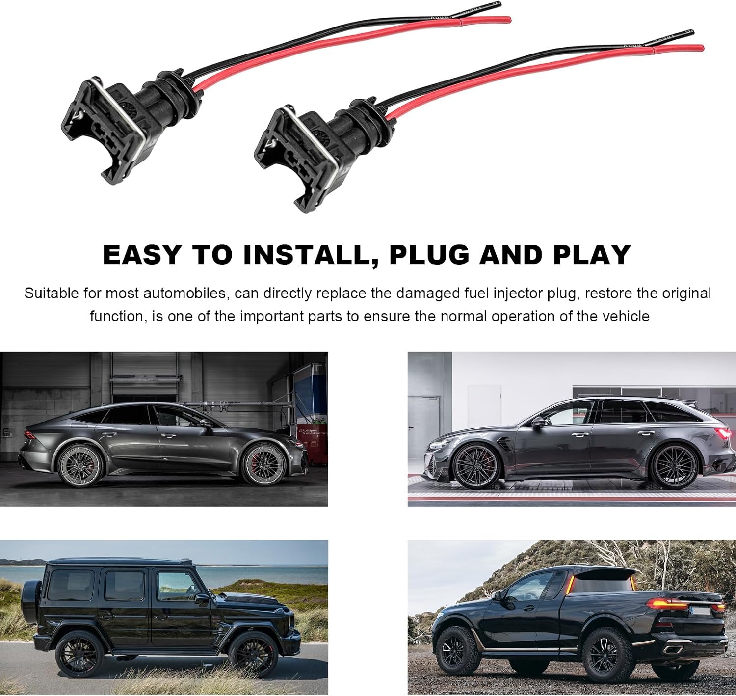 4 PCS Fuel Injector Connector, EV1 OBD1 Typre Plug Wire Harness Pigtail Wiring Loom, Plug-in Adapter Fuel Injector Socket with 18 AWG Extended Wires, Car Accessories