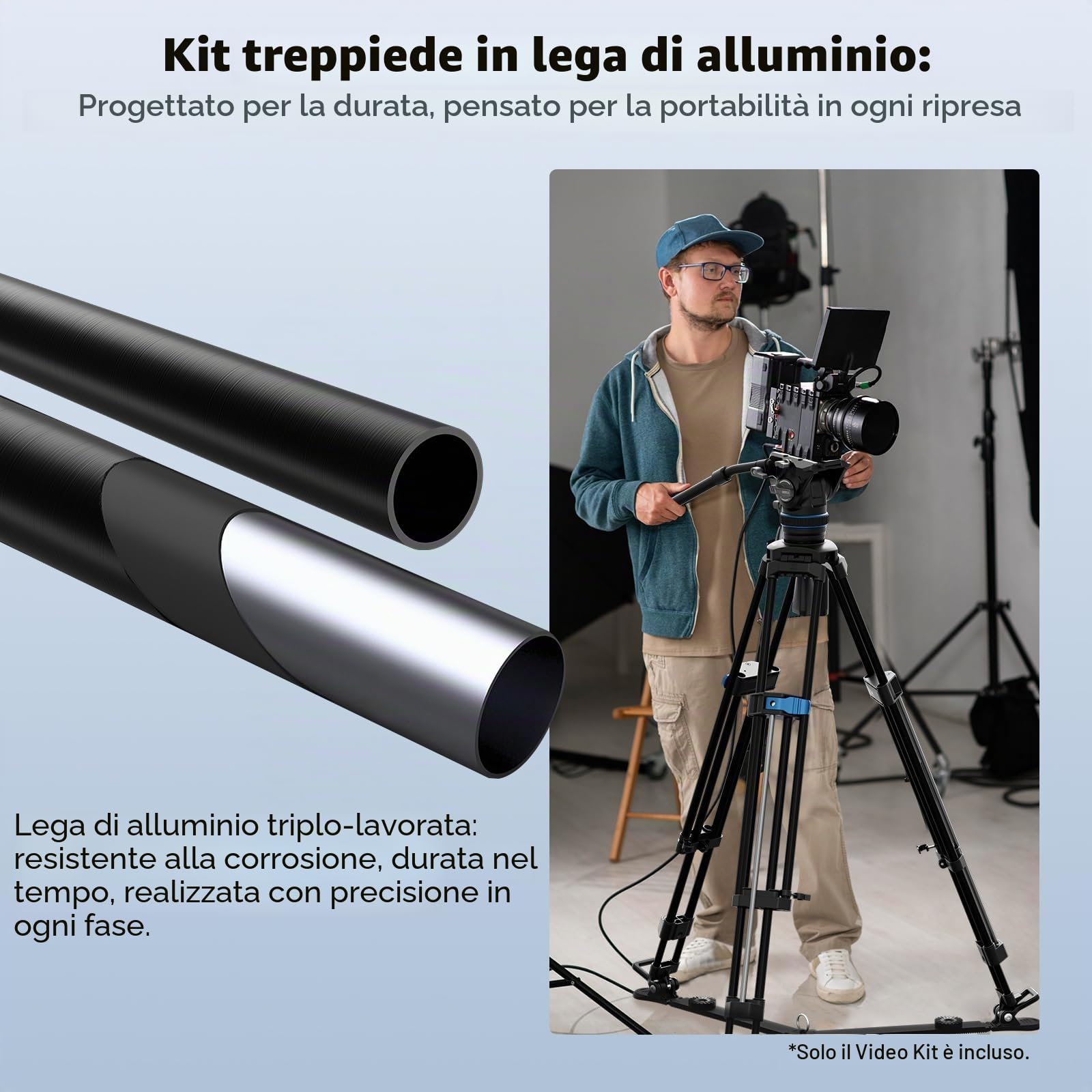 SIRUI 70,1"/178cm Treppiede in Lega di Alluminio Rapid-System per Telecamera, SQ75A+S5 Treppiede Video con Testa Fluida Idraulica, Smorzamento Continuo, Doppia Modalità Piastra QR, Max. 8 kg/17,6 lbs