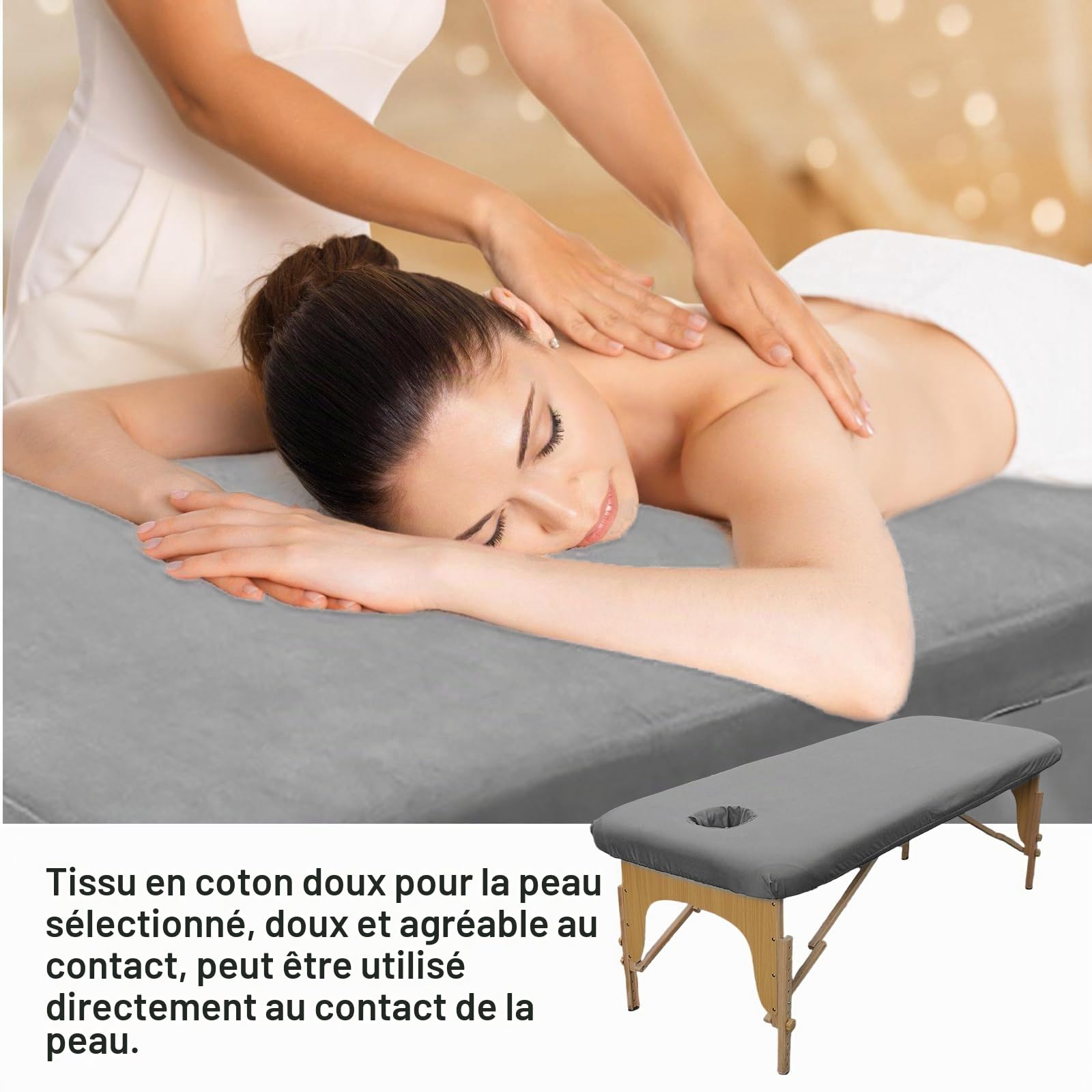 GAOUTO Housse pour table de massage : 80 x 190 cm - Housse pour table de massage résistante à l'huile - Lavable avec trou - Housse de massage élastique pour tables de maquillage, spa, bancs de