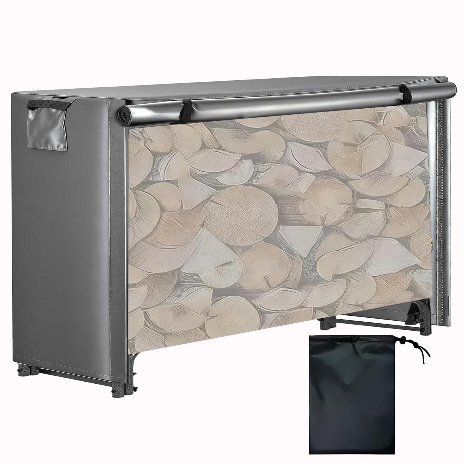 wasserdichte Abdeckung für Brennholzregal, strapazierfähige Oxford-Abdeckung für Brennholzregal aus 600D, wasserdichte, Wind- und sonnenbeständige Abdeckung für Holzregal,Grau,8.5FT