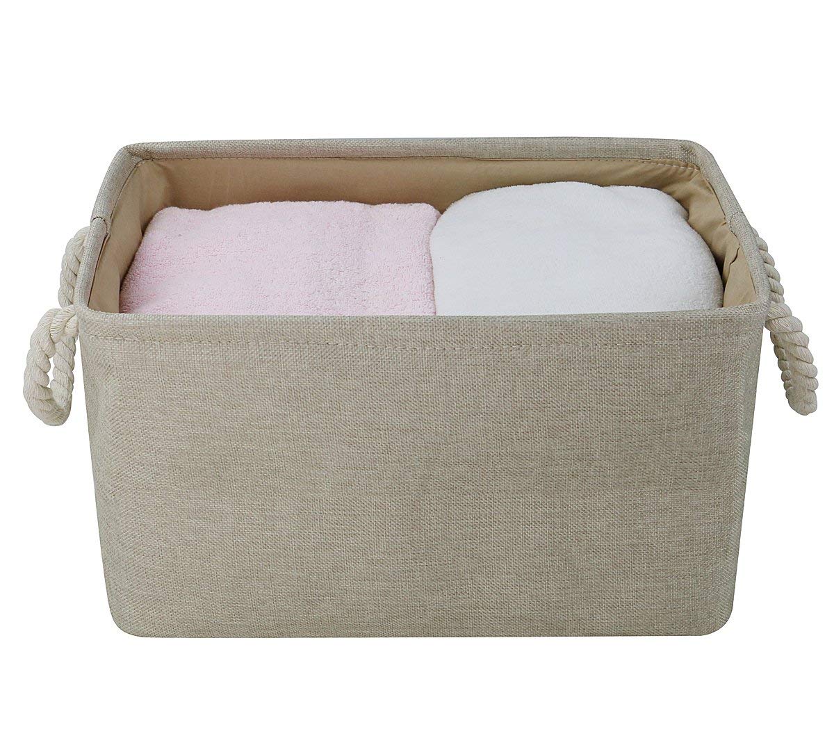 16X11X9 inches,Folding Natural Cotton Storage Box for Toy Organizer, Perfect for Office,Home, Nursery,Beige