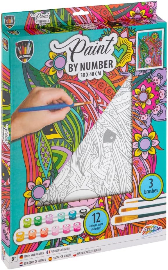 Legind Grafix - Paint by Number Unicorn Canvas-30x40cm +12 Paints - (K-150055)