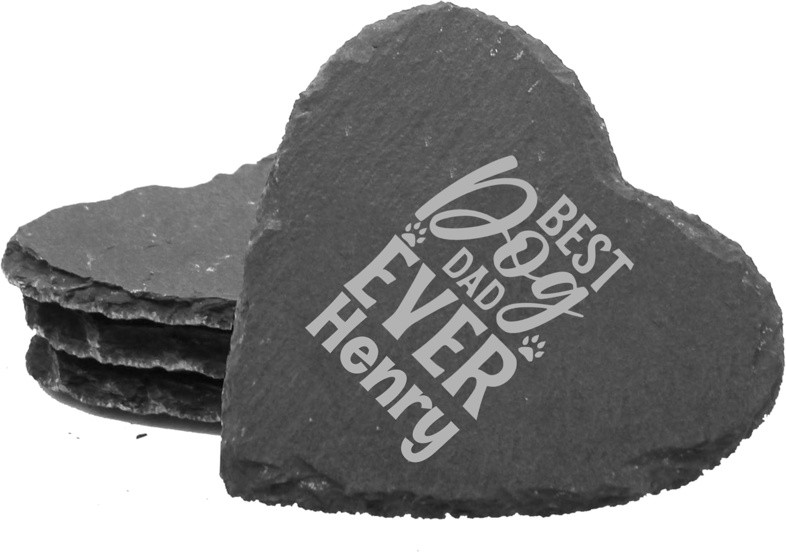 PB TECH Personalised Best Dog Dad Ever Coaster Slate - Fathers Day Engraves Coaster Gifts for Dad Daddy Stepdad Him Men Brithday Christmas Custom Gift (Heart)