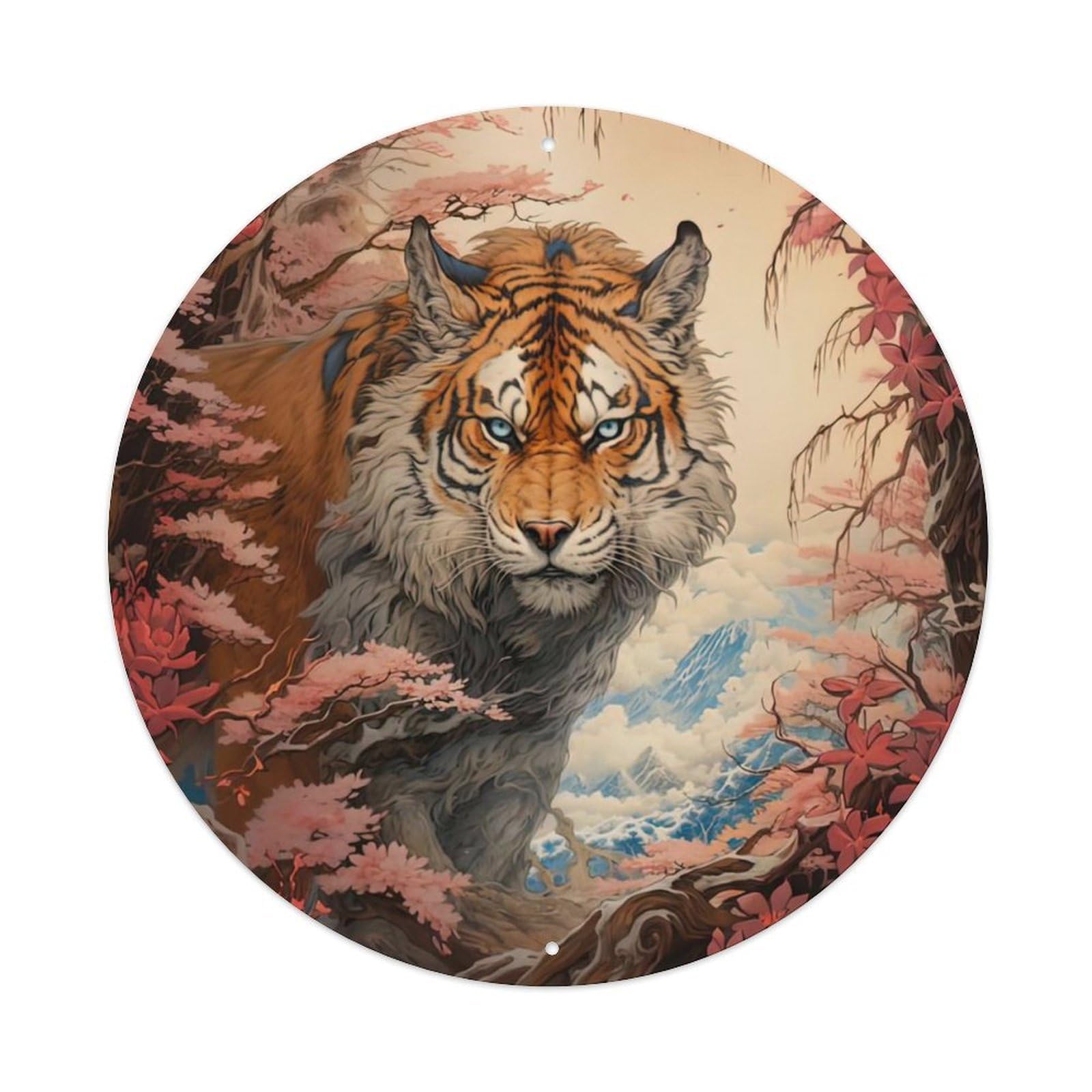 Wildlife Artwork Majestic Tiger Vintage Metal Tin Sign Plaque Wall Decor for Cafe, Club, Garden Round Metal Poster 8x8Inch