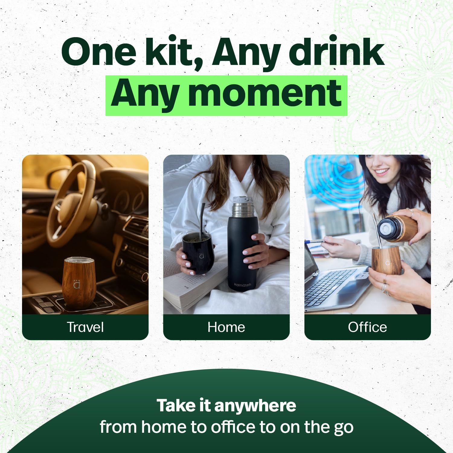 Kalmateh Yerba Mate Kürbis- und Thermos-Set, inklusive innovativem Yerba Mate Kürbis, vakuumisolierter Thermoskanne, Bombilla-Stroh, Reinigungsbürste und Geschenkbox (Holz, 1000 ml)