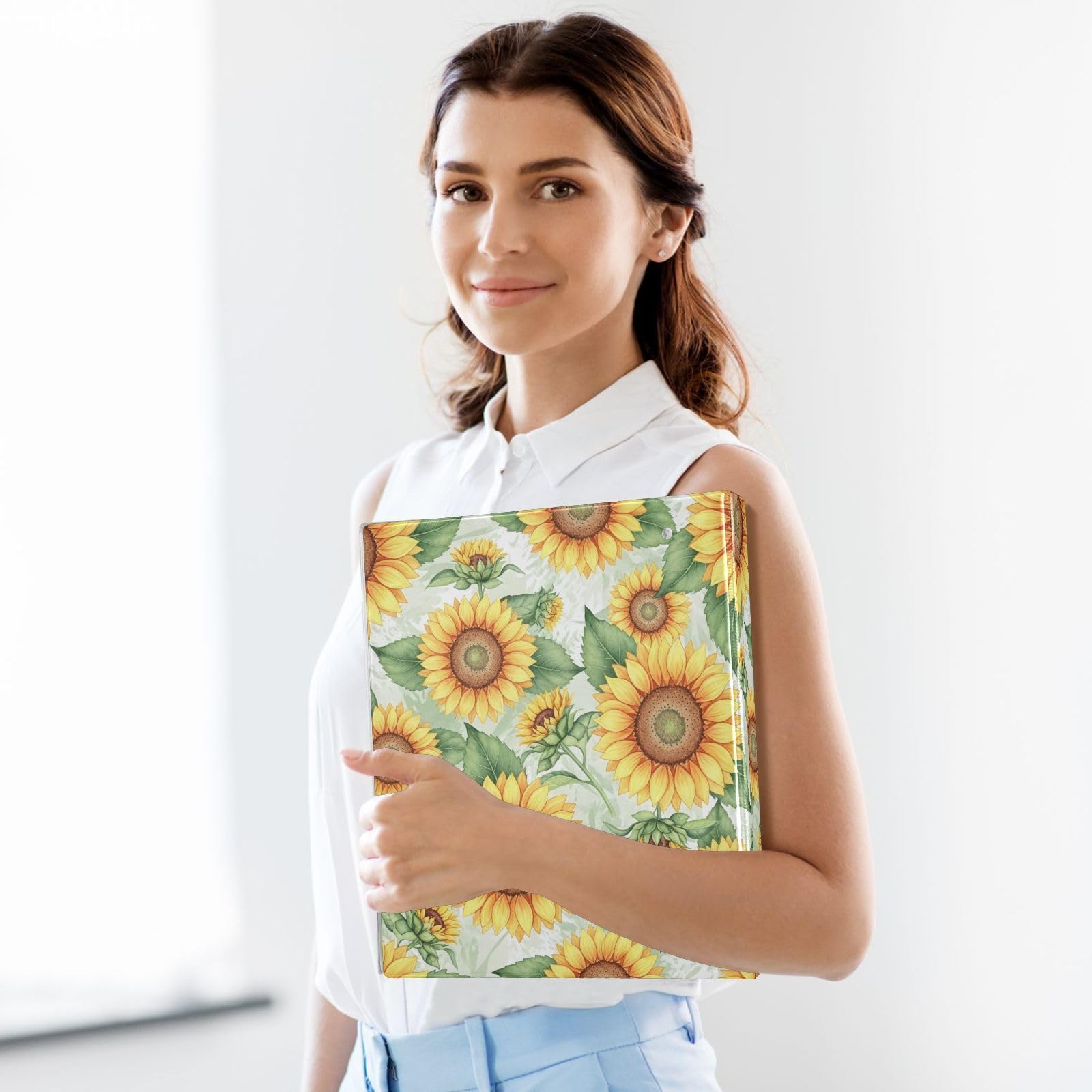 Raccoglitore ad anelli a tre anelli, 3,8 cm, motivo girasoli, confezione da 2