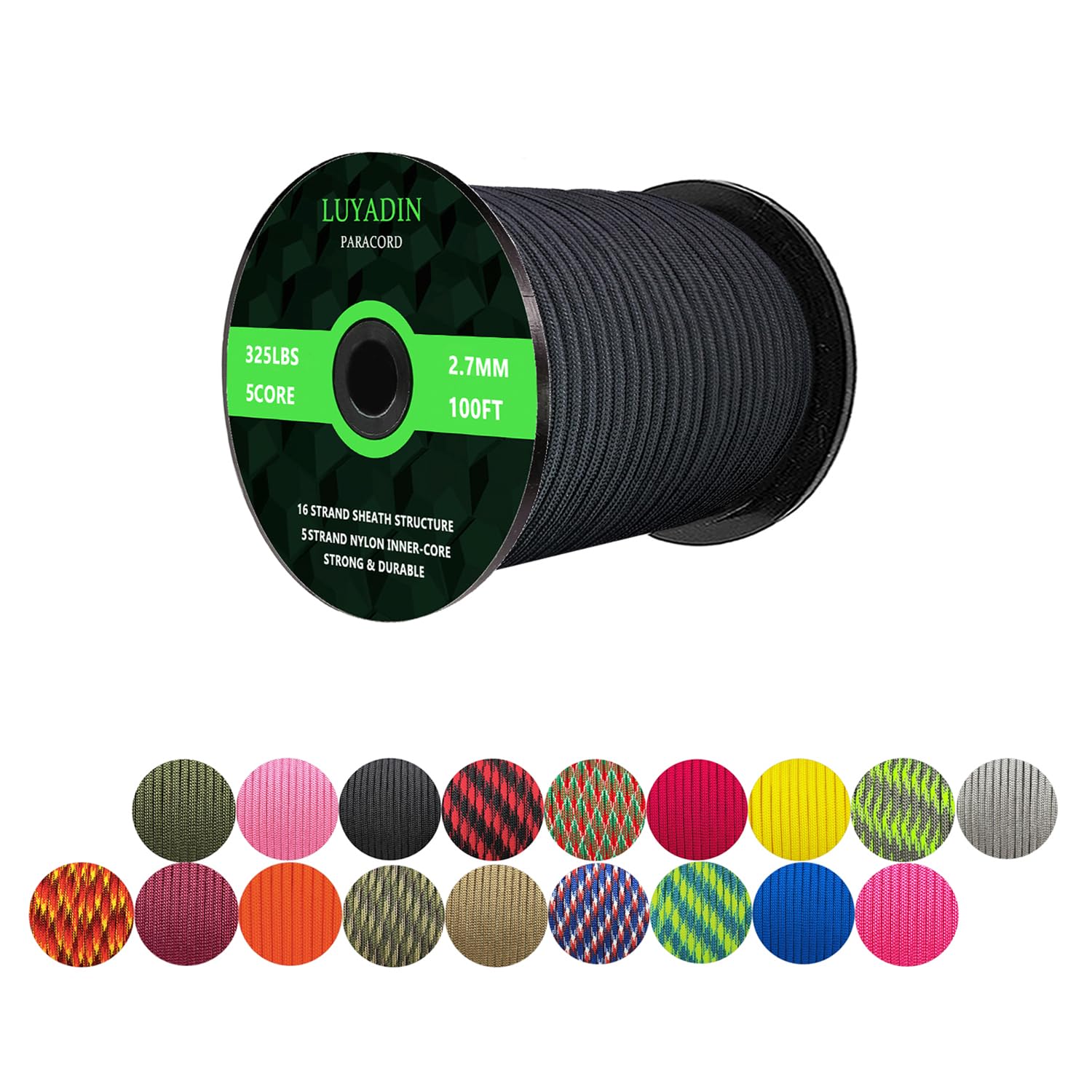 Amazon.com: LUYADIN Paracord 325lb Diameter 2.7mm - 5 Strand