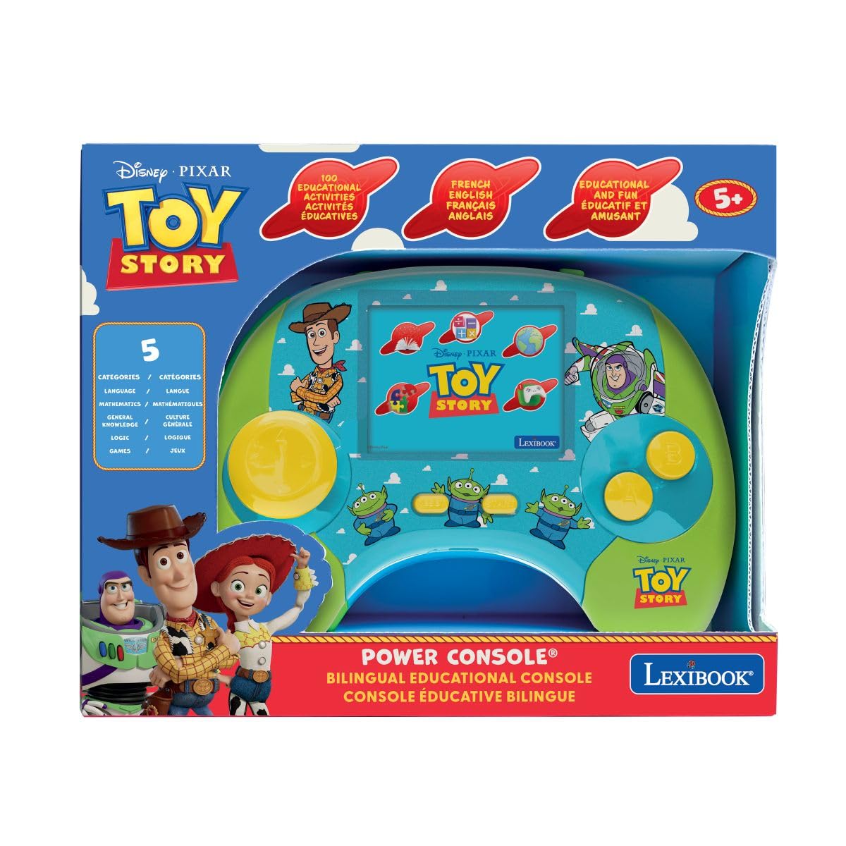Lexibook, Toy Story Console Power, JCG100TSi1LXB | Francuski/angielski, 100 aktywności, 2,8-calowy wyświetlacz LCD, akumulator, USB-C
