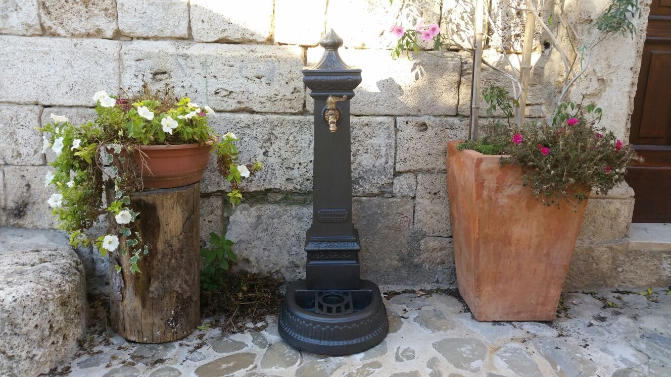 Fonderia Bongiovanni | Fontana Ghisa da Esterno | Fontana in Ghisa | Fontana a Colonna | per Casa Giardino | Parco Comune | Modello Milano | Altezza 100 cm | senza Rubinetto | Fontanella da Giardino