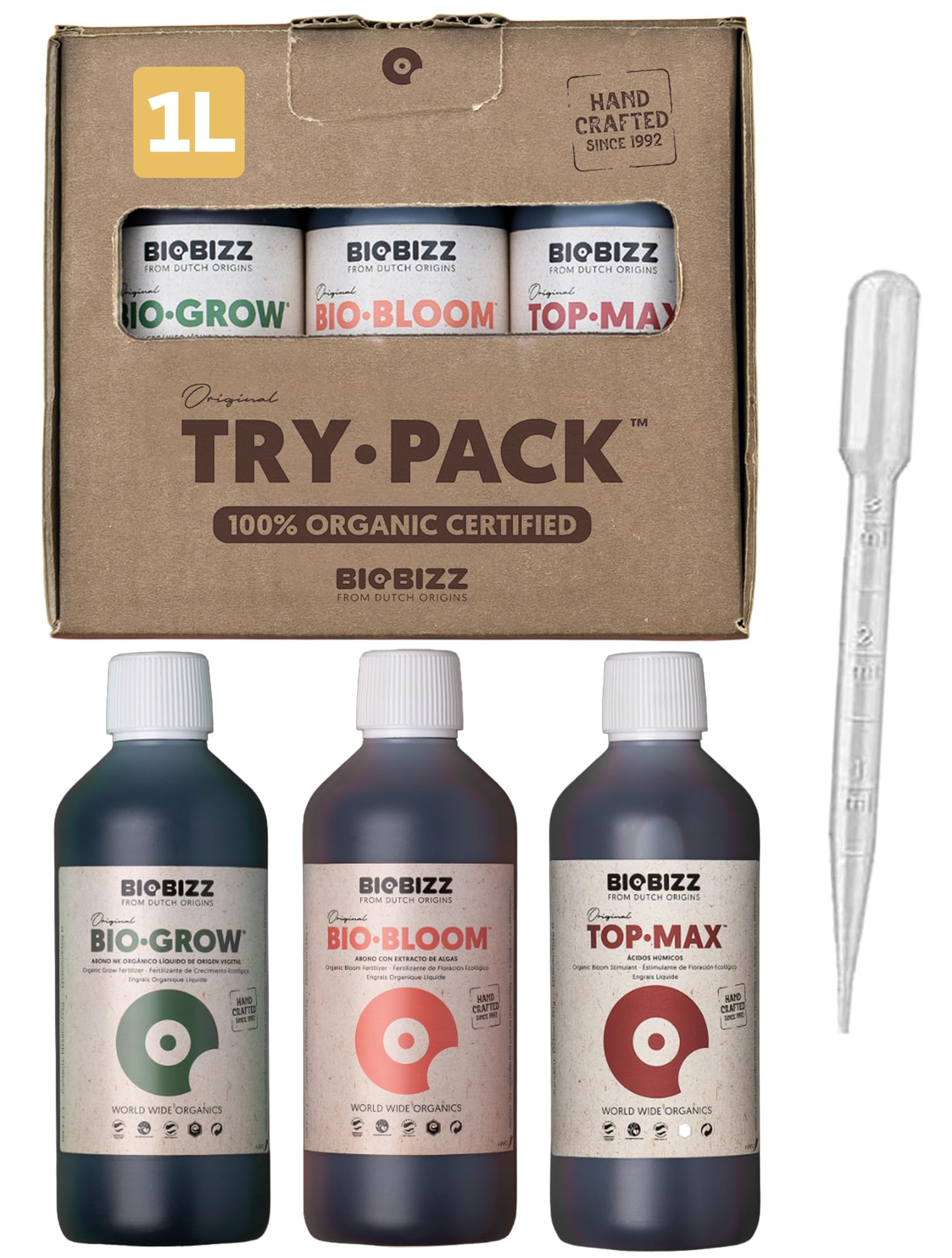 Biobizz XXL Trypack Indoor Set für Indoor Grow mit Bio Bloom, Bio Grow und Top Max je 1L inklusive Messpipette