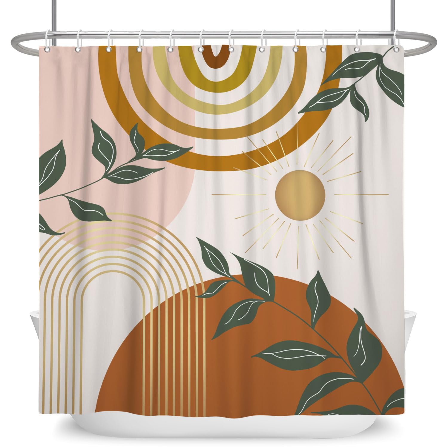 Rideau de douche imperméable et anti-moisissure lavable motif feuilles dorées