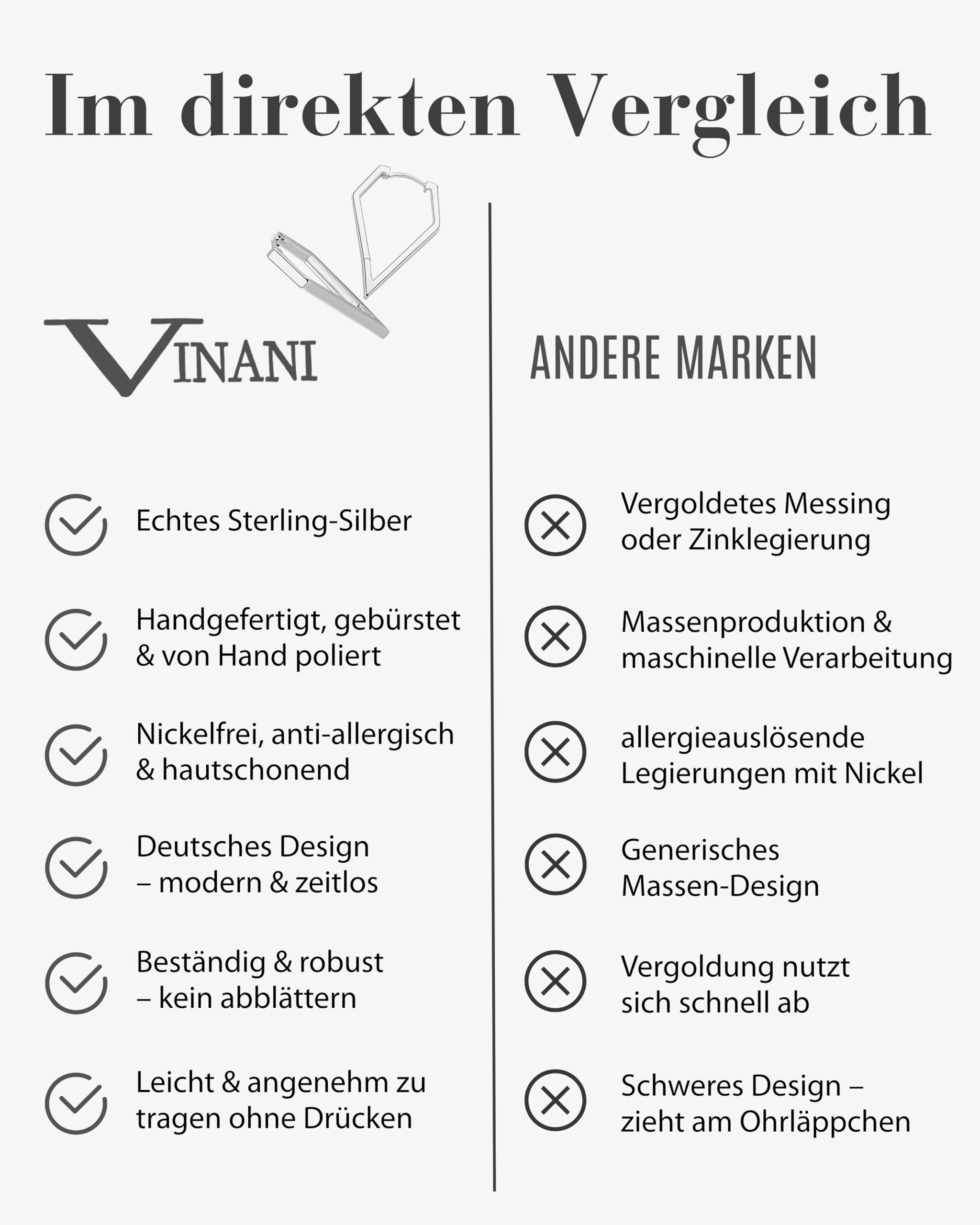 Vinani Damen Ohrringe 925 Silber - Klapp-Creolen diamantförmig glänzend - 925 Sterling Silber für Frauen - 2CSD