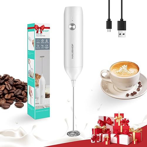 Miniatura 7 de HAUSHOF Potente espumador de leche recargable, máquina de espuma eléctrica USB tipo C de mano para café con leche, capuchino, moca, macchiato,