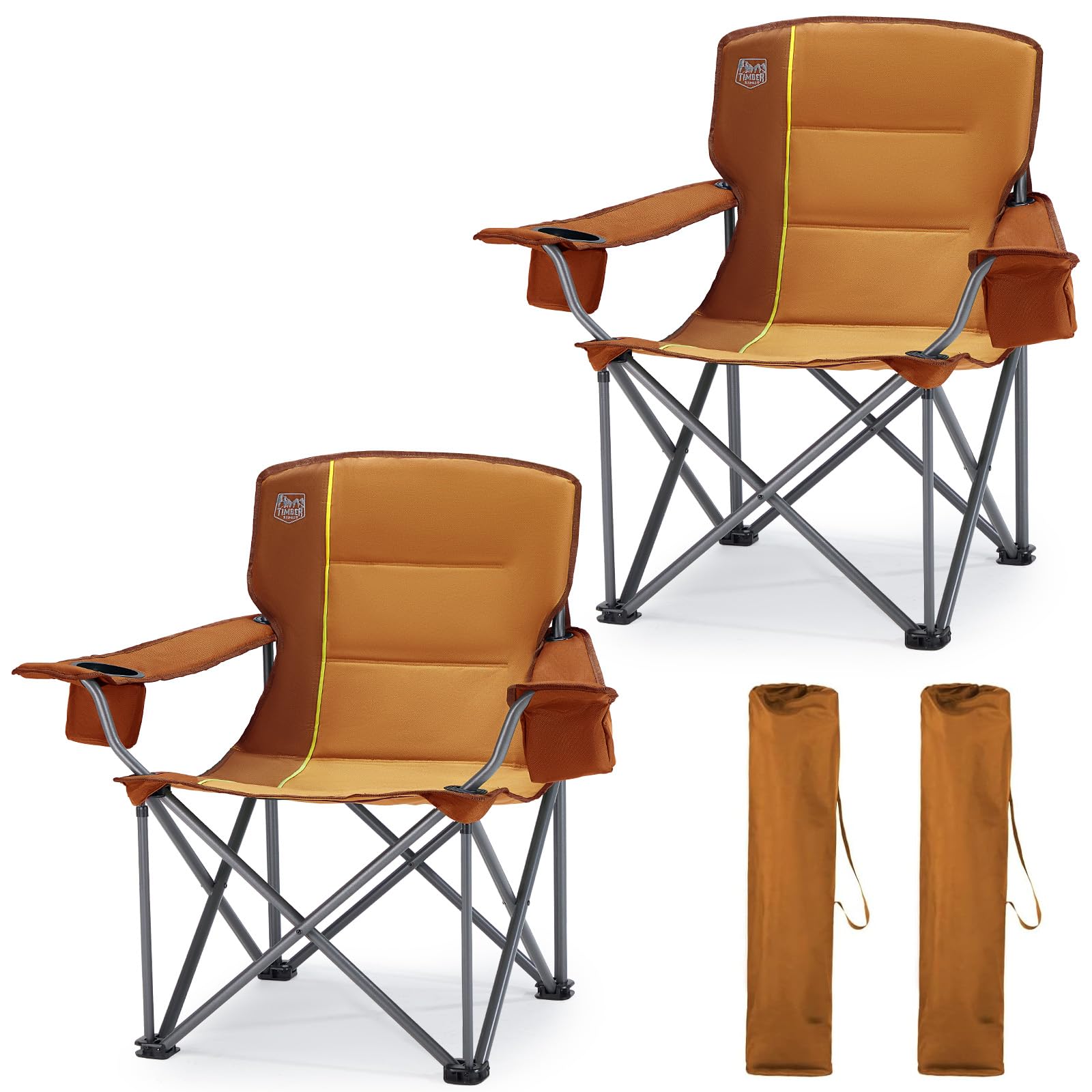 TIMBER RIDGE Oversized Folding Camping Chair in orange, fully unfolded.