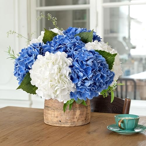 Miniatura 2 de 3 piezas de hortensias de color azul oscuro al tacto real de 21 pulgadas, hortensias grandes de látex con tallos largos para centros de mesa de
