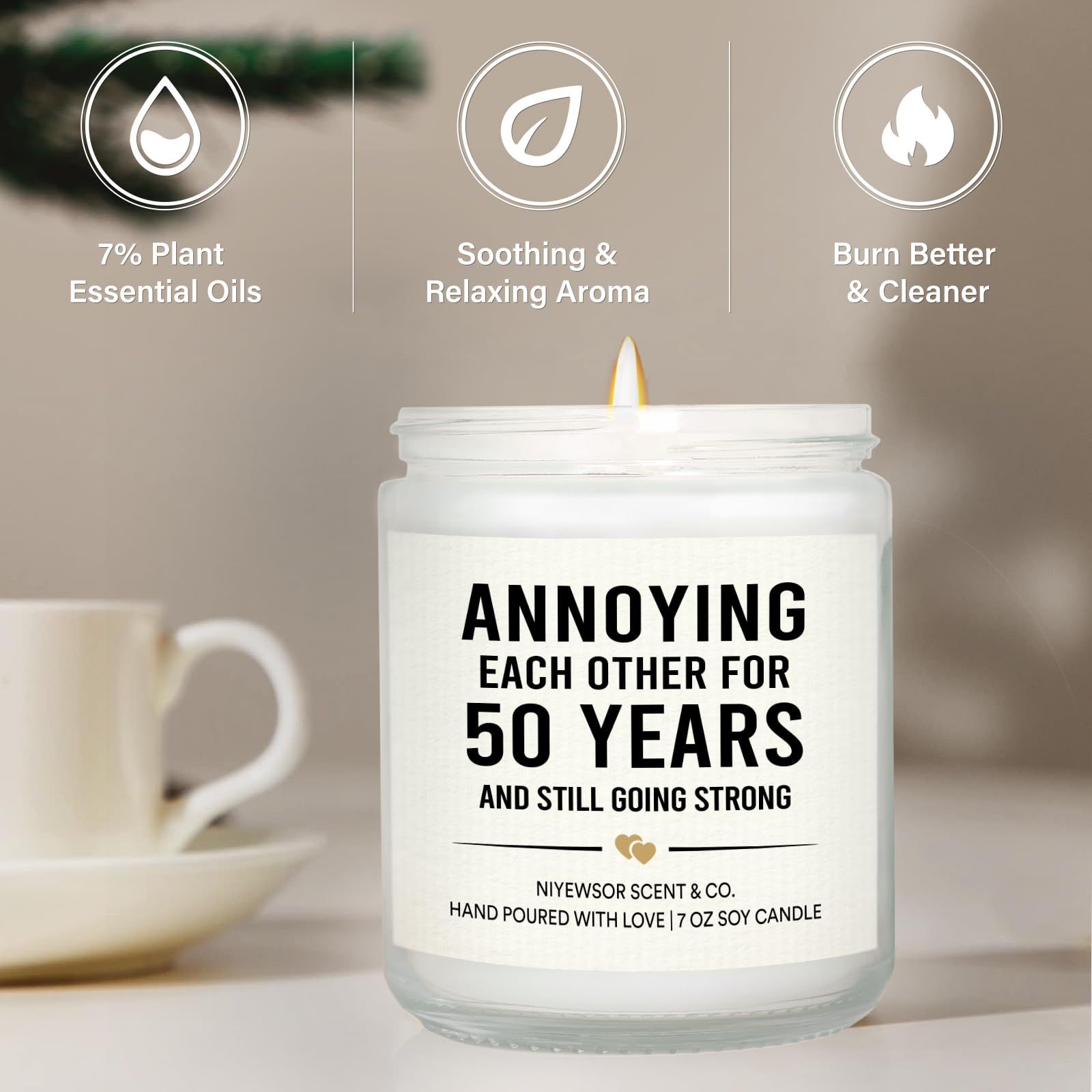 Niyewsor 50th Wedding Anniversary Couple Gifts, 50th Anniversary Candle Gifts for Couple, Parents, Husband, Wife, Him, Her, Friends, Golden Wedding Keepsake, Handmade, 7oz