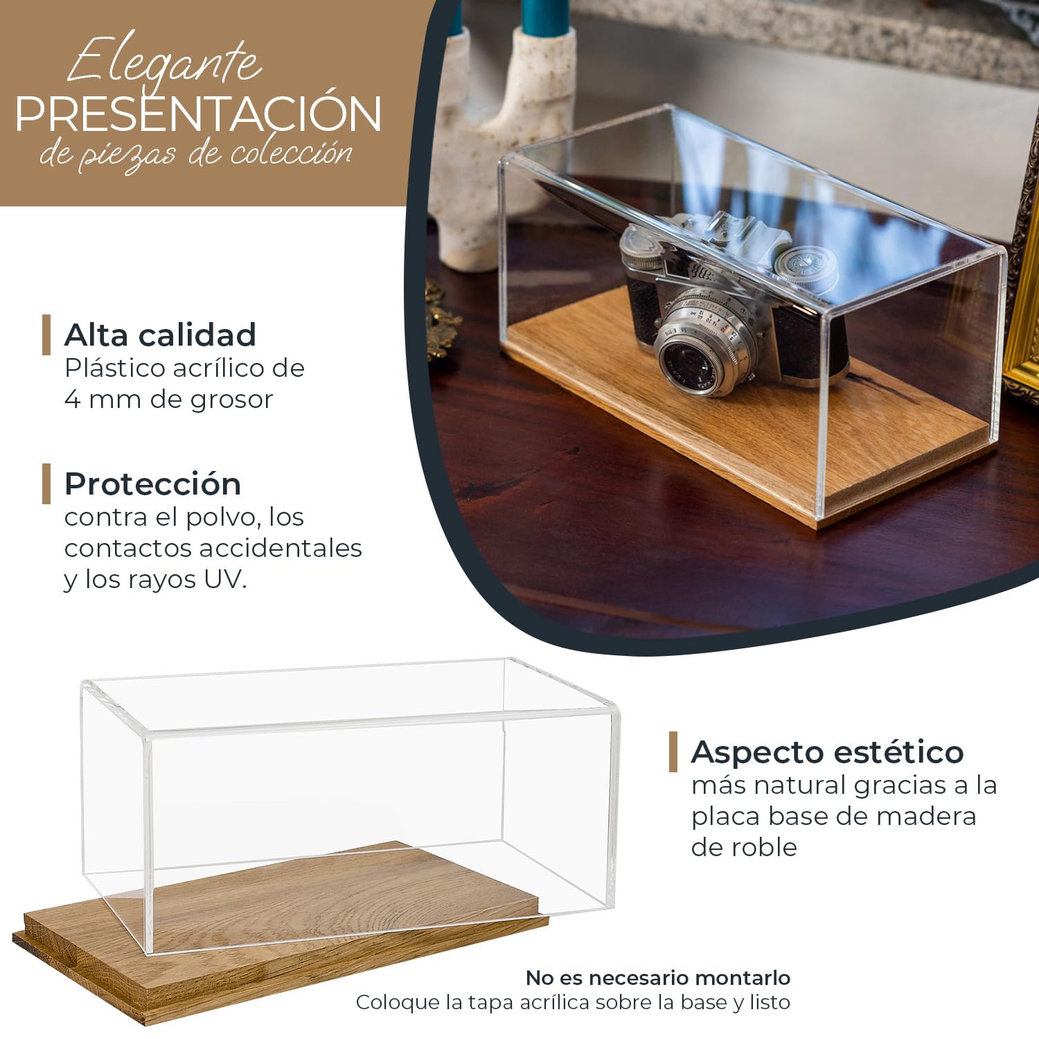 HMF 46871 - Vitrina acrílica con Base de Madera para Modelos de Coche, 24 x 12 x 11 cm, Transparente