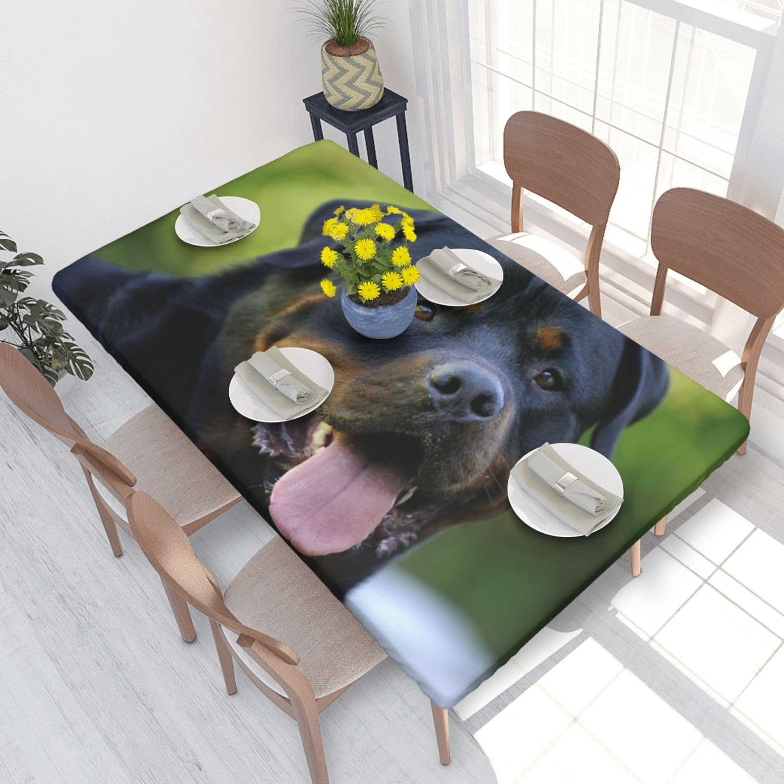 BNVSADC rottweiler wallpaper Printed 4FT Tablecloth 122x76 CM Polyester Kitchen Water Resistant Table Cloth Dining Table Decoration Table Covers