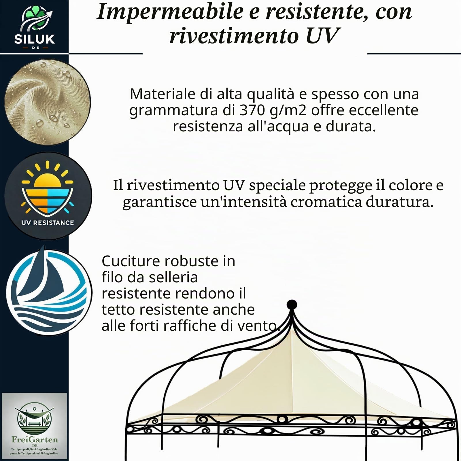 Tetto di ricambio per gazebo Modena, 6 angoli, 320 cm, impermeabile, materiale: Panama PCV Soft 370 g/m², extra forte, modello 8 (beige)