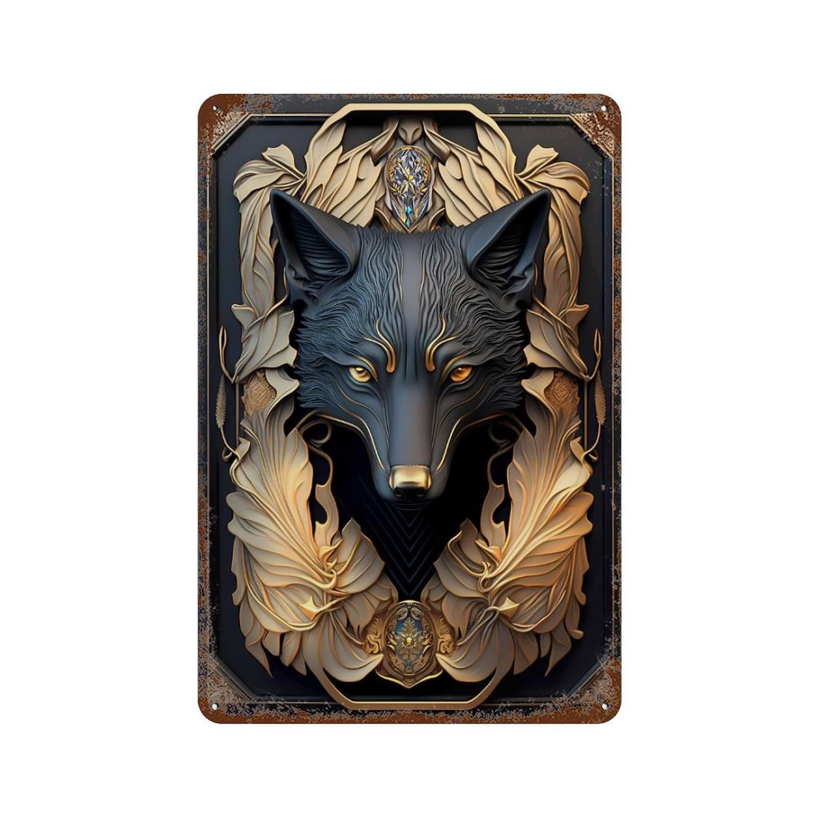 Majestic Wolf Portrait Retro Metal Sign 11.8"x7.9", Old School Wall Decor for Garage, Bar And Workshop Decor