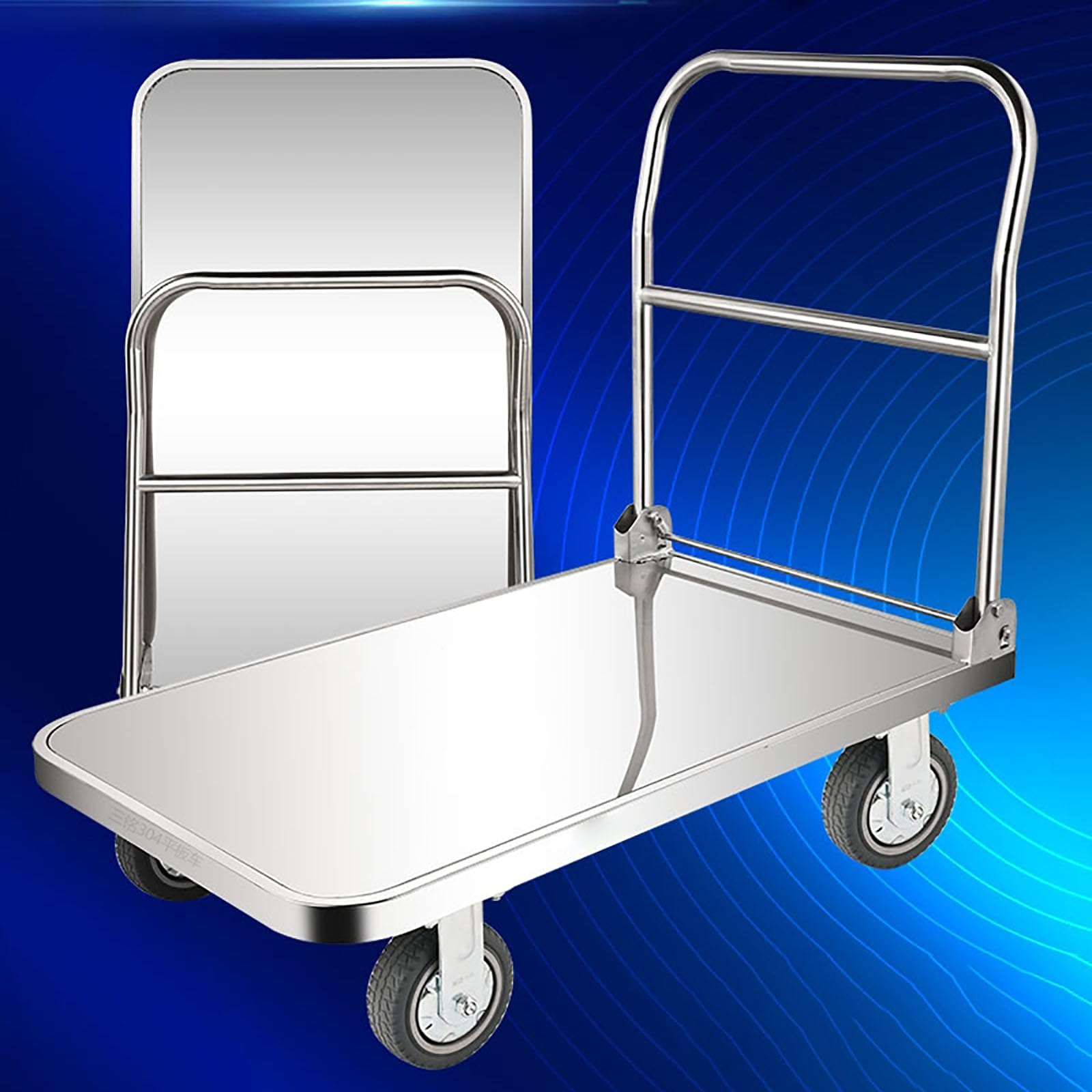 Chariot à plateforme pliable avec poignée et bandes pare-chocs pour un transport facile et un levage lourd. Idéal pour une utilisation à la maison et en entrepôt