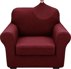 XINEAGE 2025 New 2 Pieces Chair Covers with Arms Super Stretch Chair Slipcover for Living Room Pet Dog Universal Slip Cover Anti Slip Armchair Furniture Protector (Wine Red), 31"-46"(1 Cushion)