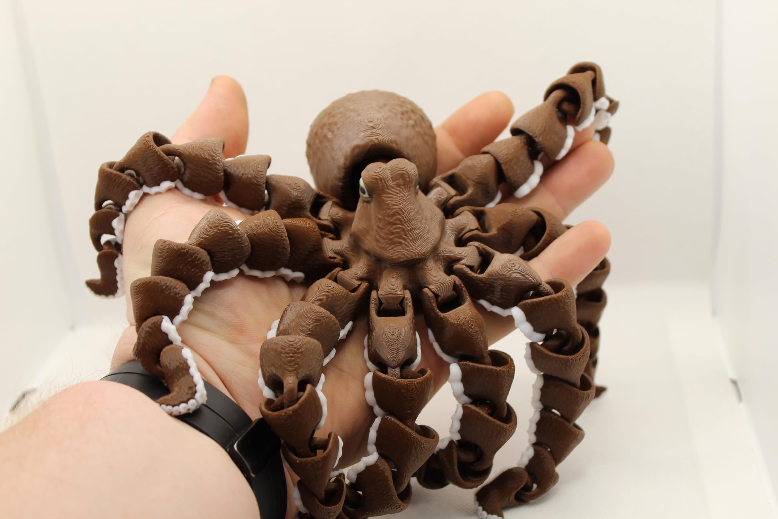 Flexible Articulating Octopus Figurine 3D Printed K E Kreations Solid Brown with White Suckers or Gold-Silver Beige Finish Sensory Fidget Aid for ADHD Autism Anxiety Desk Decor (Brown)