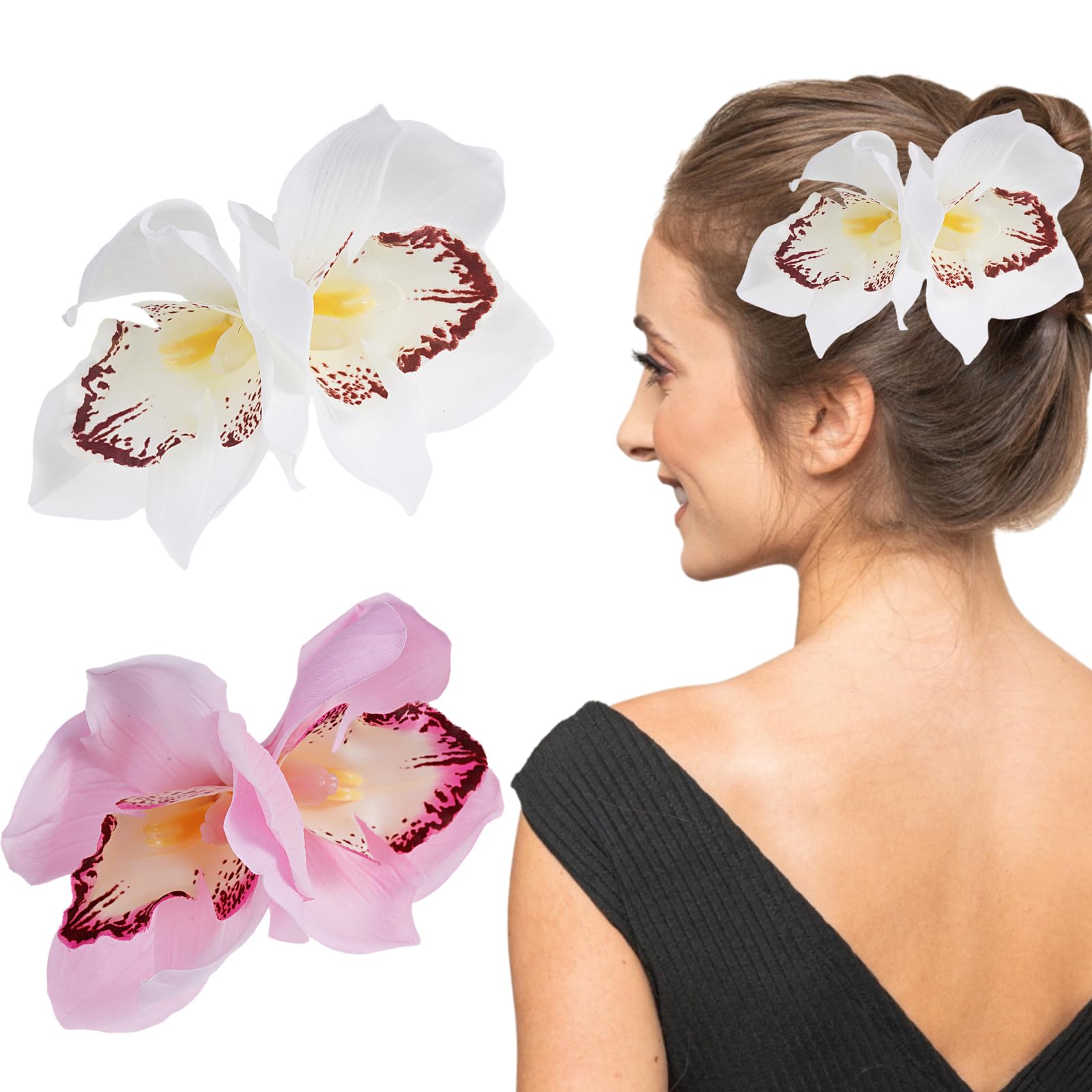 2 Pack Hawaiian Flower Hair Clips for Women Orchid Hawaiian Hair Clip for Girls Orchid Flower Clips for Beach Summer Hair Accessories
