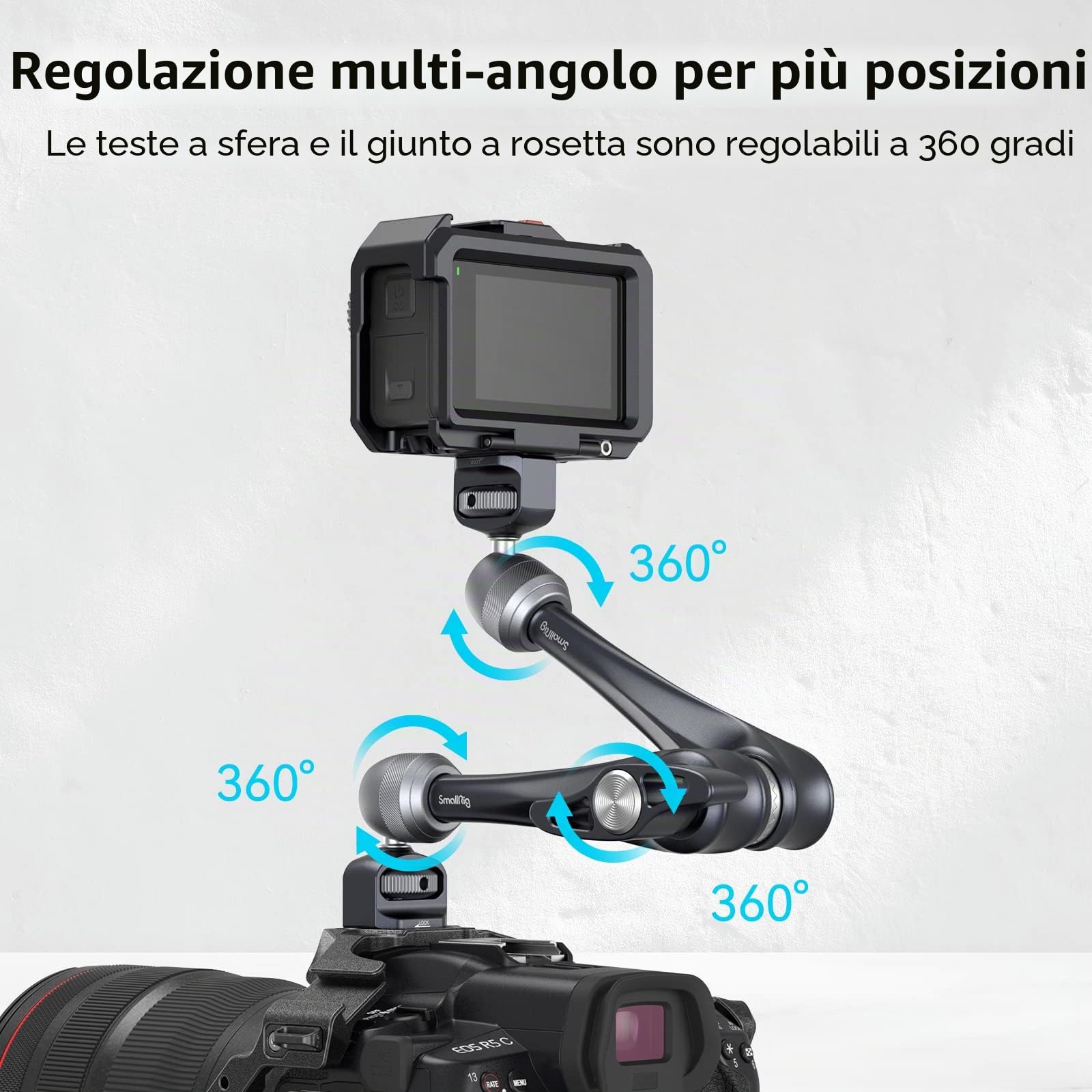 SMALLRIG Rosette Magic Arm 11 Pollici con Testa a Sfera, Viti da 1/4"-20 e Perni Anti-torsione, Capacità di Carico Massima 3 kg per Monitor/Luci LED/Smartphone/Fotocamere d'Zione - 3959