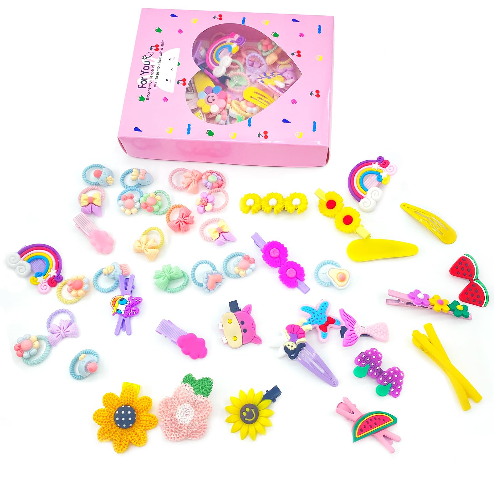 Hair Bands Hair Clips Set - Colorful Cartoon Hair Bands, Cute Fruit Animal Snap Hair Clips for Girls, Toddlers, Teenagers 83Pcs