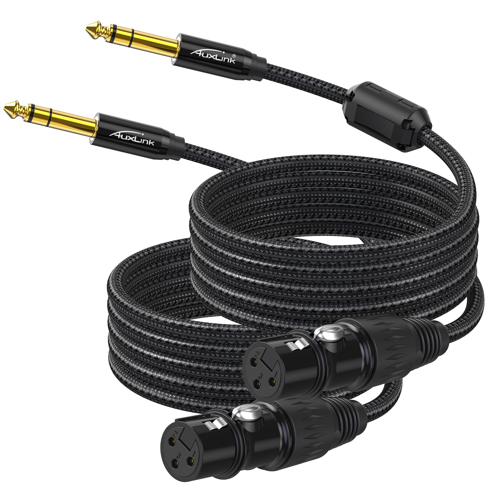 Cavo da XLR a 6,35 mm a XLR femmina, 7,6 m, 2 pezzi, connettori placcati oro da TRS a 6,35 mm, in nylon intrecciato per altoparlanti, mixer, amplificatori