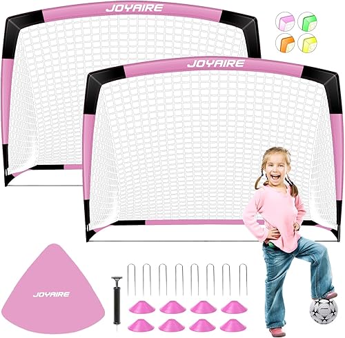 Miniatura 19 de Portería de fútbol para niños de nivel profesional en el patio trasero, red de fútbol de poliéster de 5 capas resistente a desgarros y postes de 10