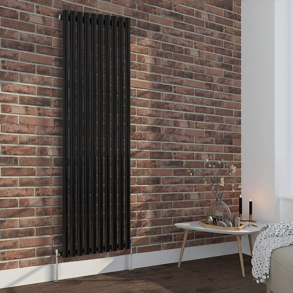 NRG Black 1800x590mm Vertical Designer Single Panel Oval Column Radiator