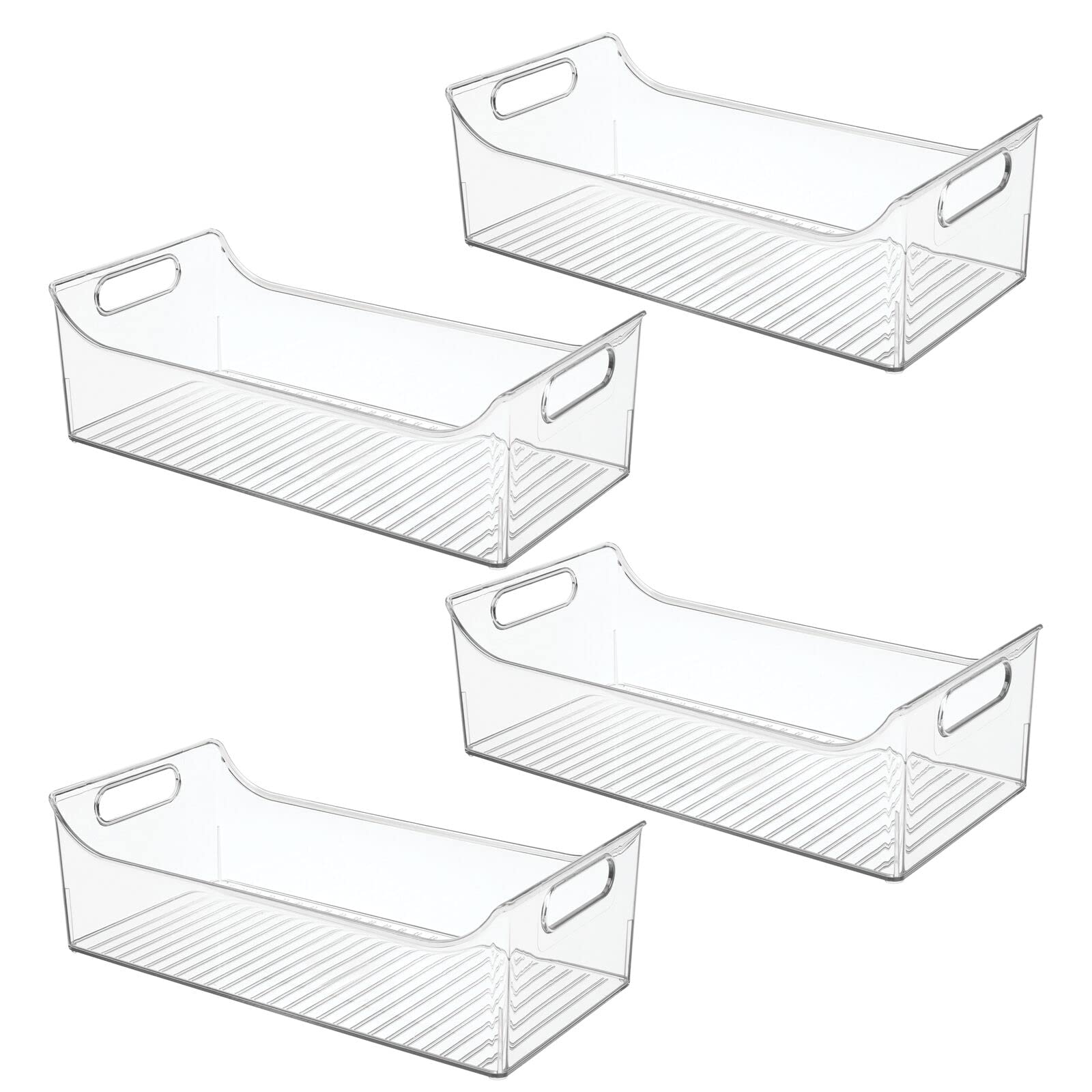 mDesign rangement frigo avec poignées (lot de 4) – bac alimentaire long en plastique pour fruits, légumes, conserves, etc. – caisse de rangement pour placard de cuisine ou réfrigérateur – transparent