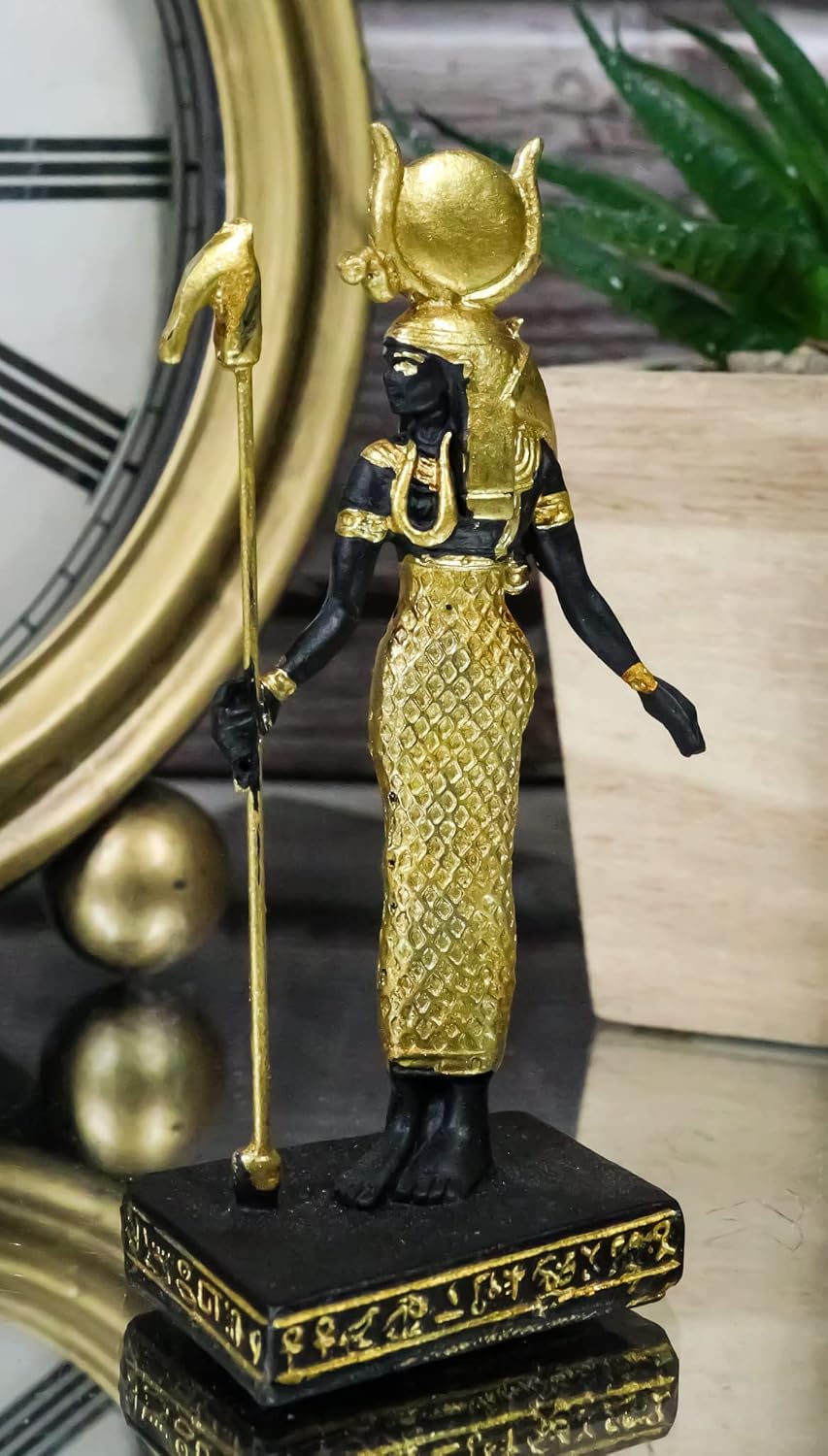 Ebros Gift Egyptian Classical Deities Miniature Hathor Goddess of Feminism Motherhood Figurine Gods of Egypt Dollhouse Mini Legends of Ancient Egypt Educational Sculpture Collectible