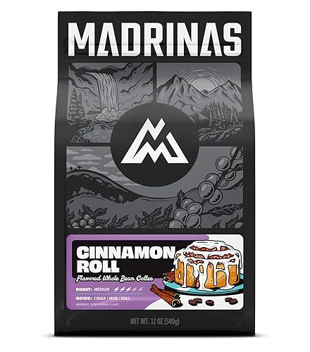 Madrinas Café con sabor a rollo de canela tostado medio grano entero de 12 onzas