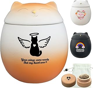 Handmade Cat Urn,Pet Urn for Cats Ashes,Cat Urns for Ashes Personalized Custom,Urns for Cats,Ceramic Urn,Small Animals Urn, | H:4.8in D:4.2in | (Orange)
