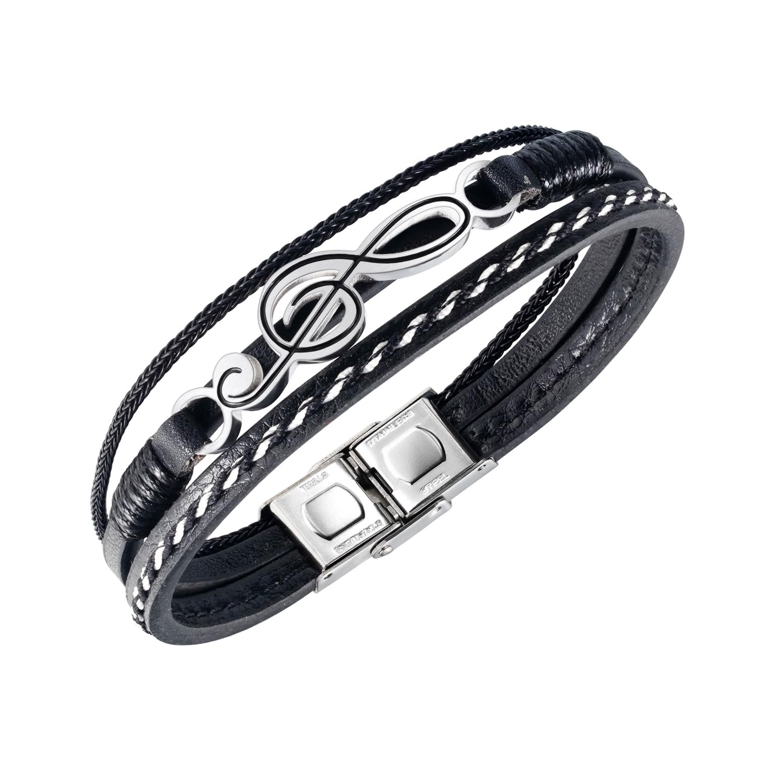 AtegazzaGB515 Men's Leather Bracelet with Musical Note Multilayer Design 22 cm or Shorter