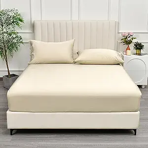PHF 100% Rayon Derived from Bamboo Fitted Sheet King Size, 16" Deep Pocket,2.5cm Wider Strong Elastic Easy Fit, Breathable Silky Soft Skin-Friendly for Hot Sleeper,78"x 80",Natural,No Pillowcase