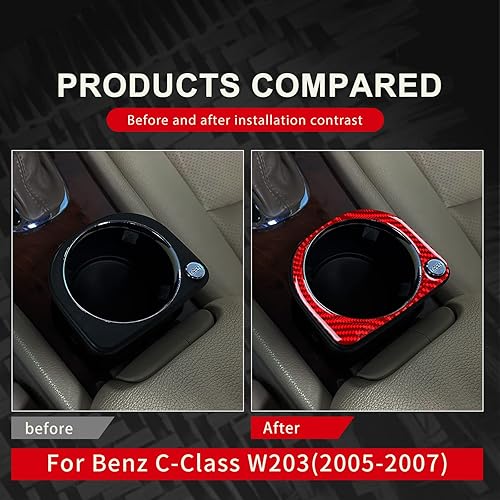 Miniatura 3 de Fibra de carbono, para accesorios Benz, soporte de taza de consola central, cubierta de marco, adhesivo compatible con Mercedes Benz Clase C W203