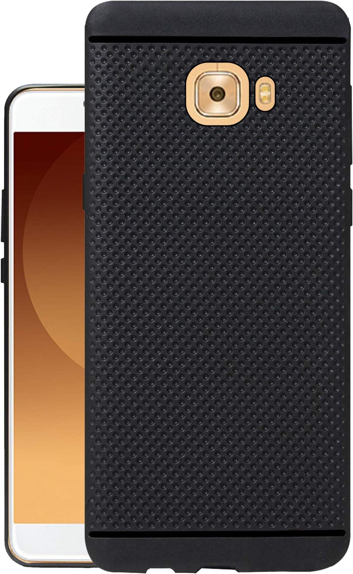 HELLO ZONE Exclusive Dotted Matte Finish Soft Rubberised Back Case Cover for Samsung Galaxy C9 Pro - Black